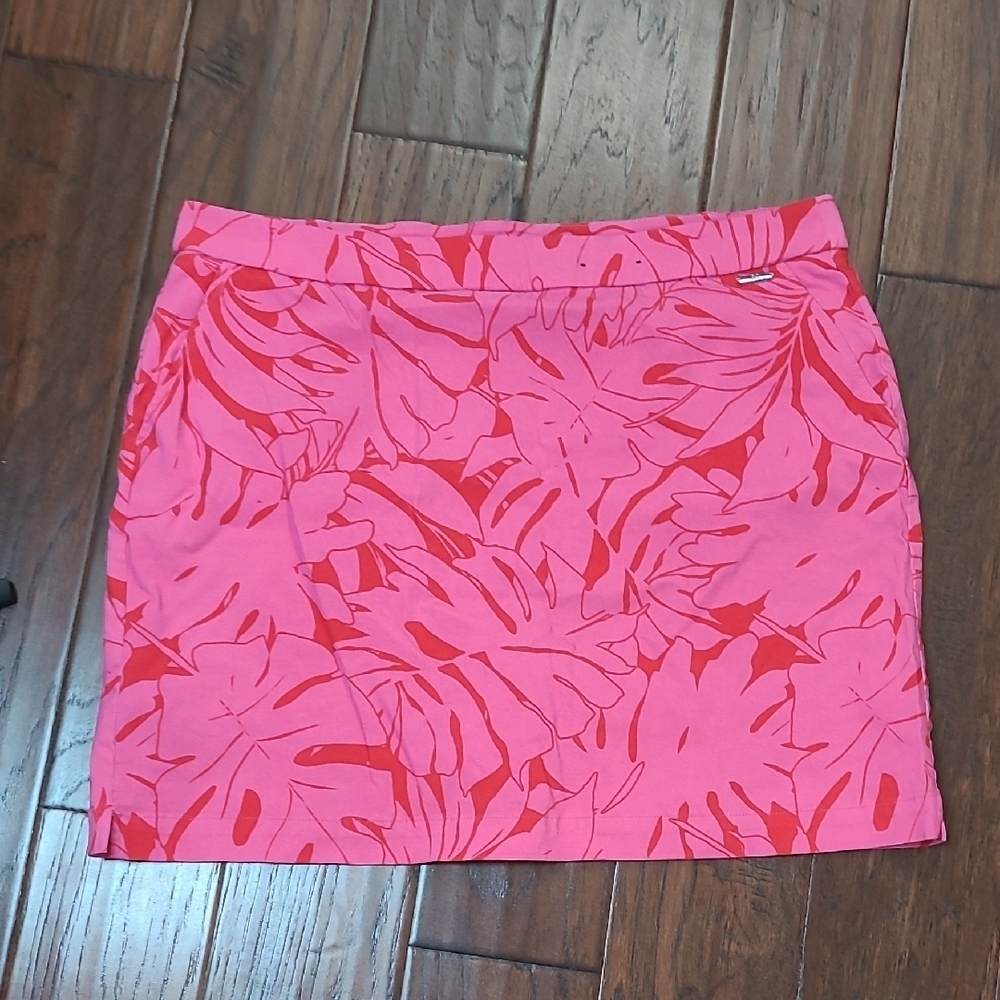 Rafaella Vibrant Red & Pink Tropical Leaf Print Skort size XXL